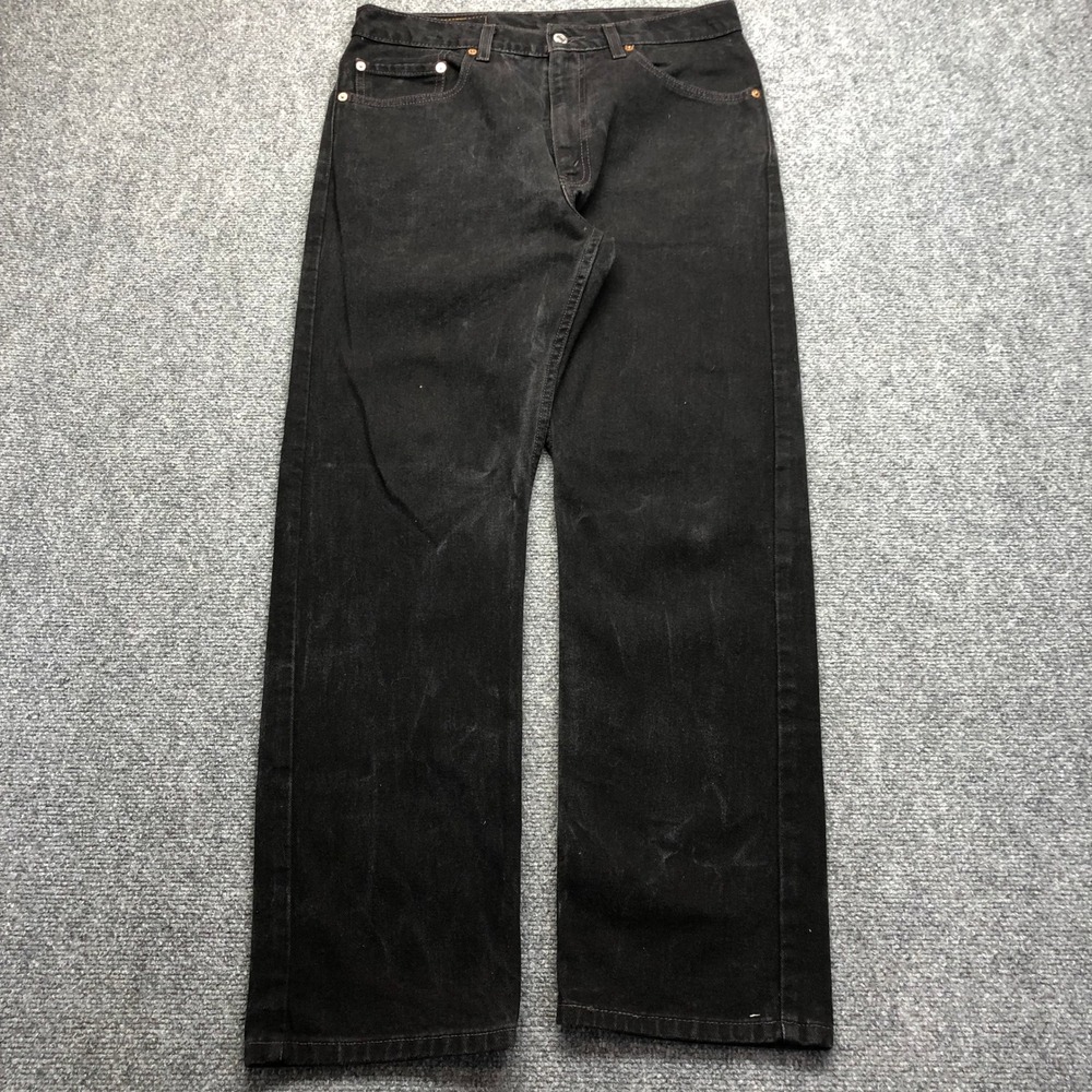 Levis 505 Regular Fit Straight Leg Black Denim Jeans Mens 33x30